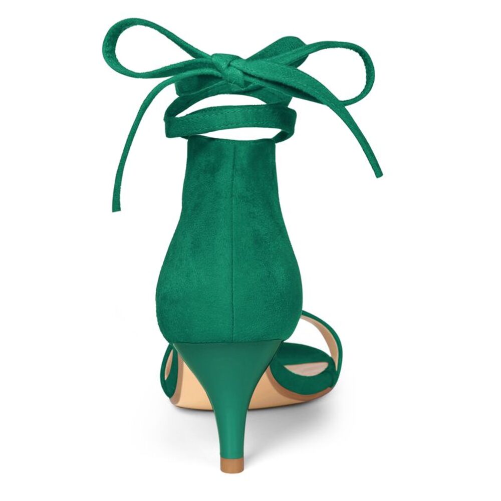 Open Toe Kitten Heel Lace Up Dress Sandals Candy Green - Picture 3 of 7
